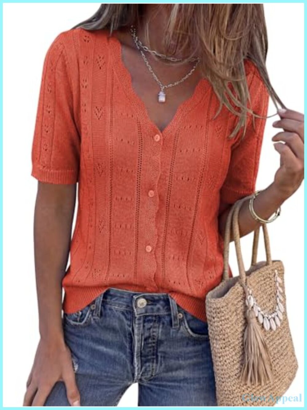 Womens Short Sleeve Crochet Knit Cardigan Button Down Lightweight Summer Sweater